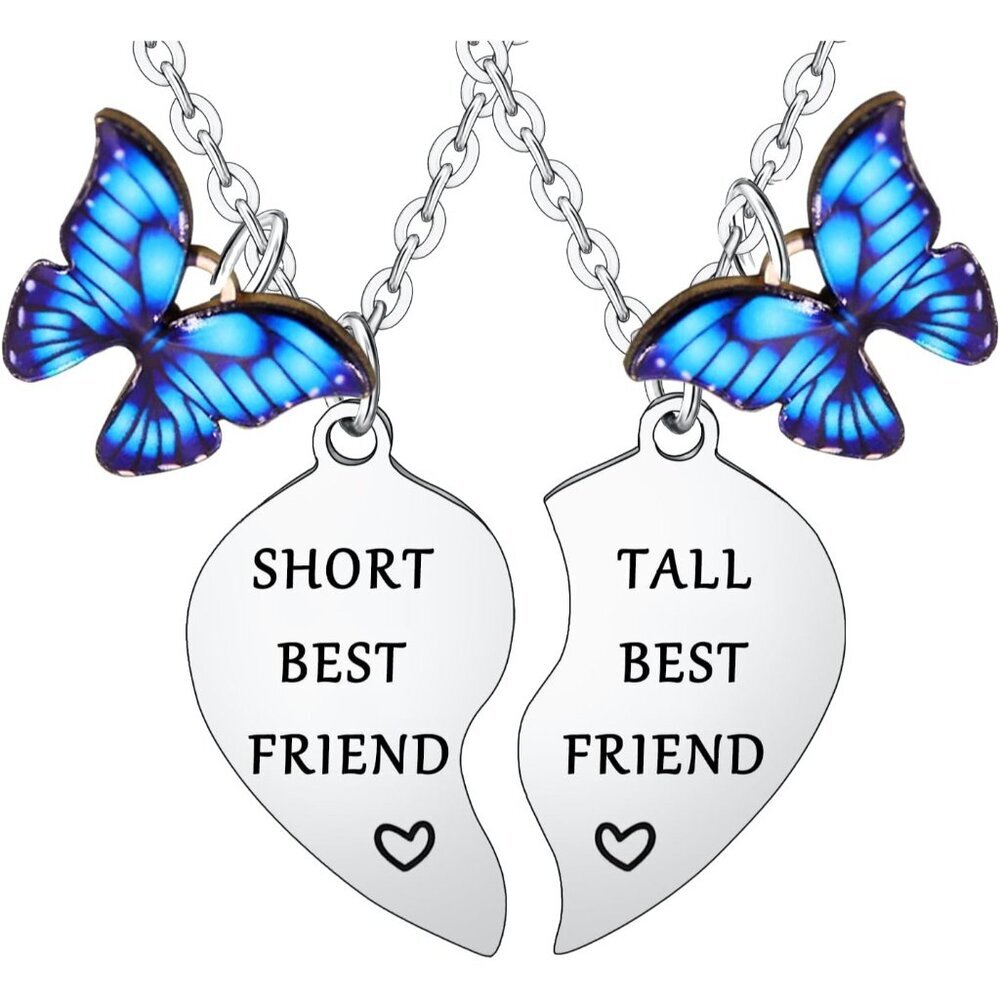 Charming Butterfly Heart Pendant Necklace Set For Best Friends - 2pcs